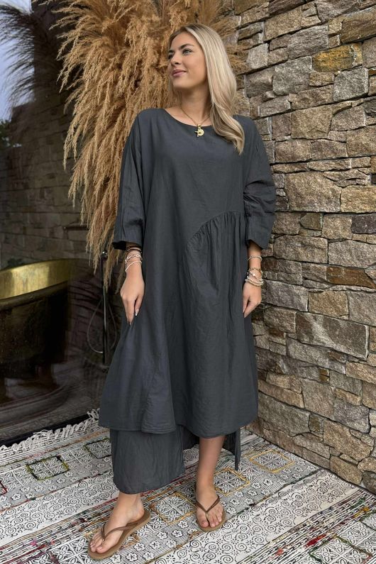 Made in Italy Purdy Pure Cotton Smock Dress Charcoal